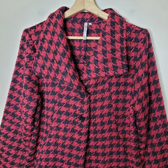 Lulu B Red & Black Houndstooth Blazer Size M - Picture 3 of 8